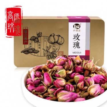 产地批发苦水玫瑰 重瓣红玫瑰花蕾 兰州特产花茶礼盒120g一件代发